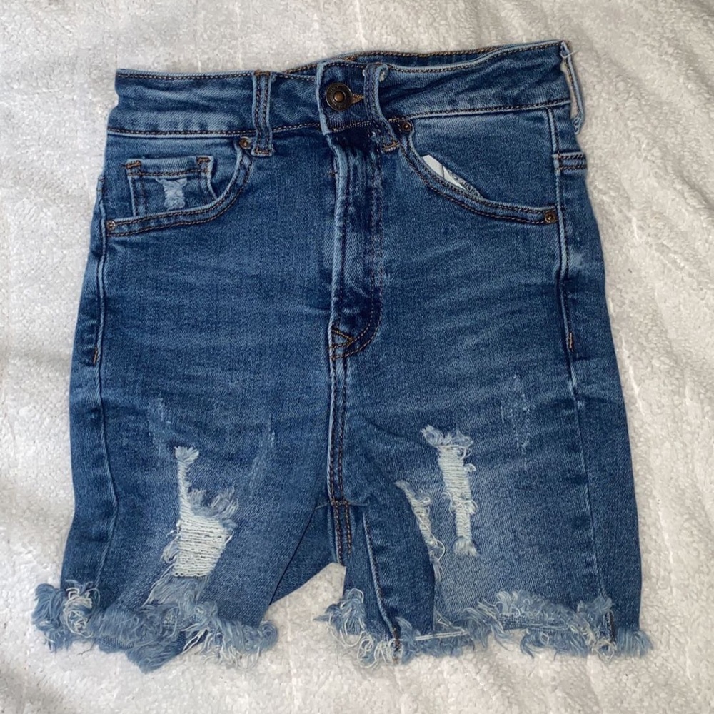 Distressed jean shorts